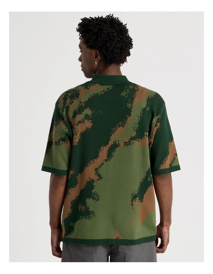 Oversized Knit Short Sleeve Polo in Green Camo image 5