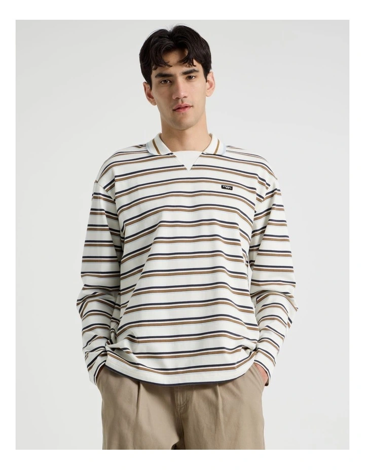 Long Sleeve Rugby Polo in White Retro Stripe image 1