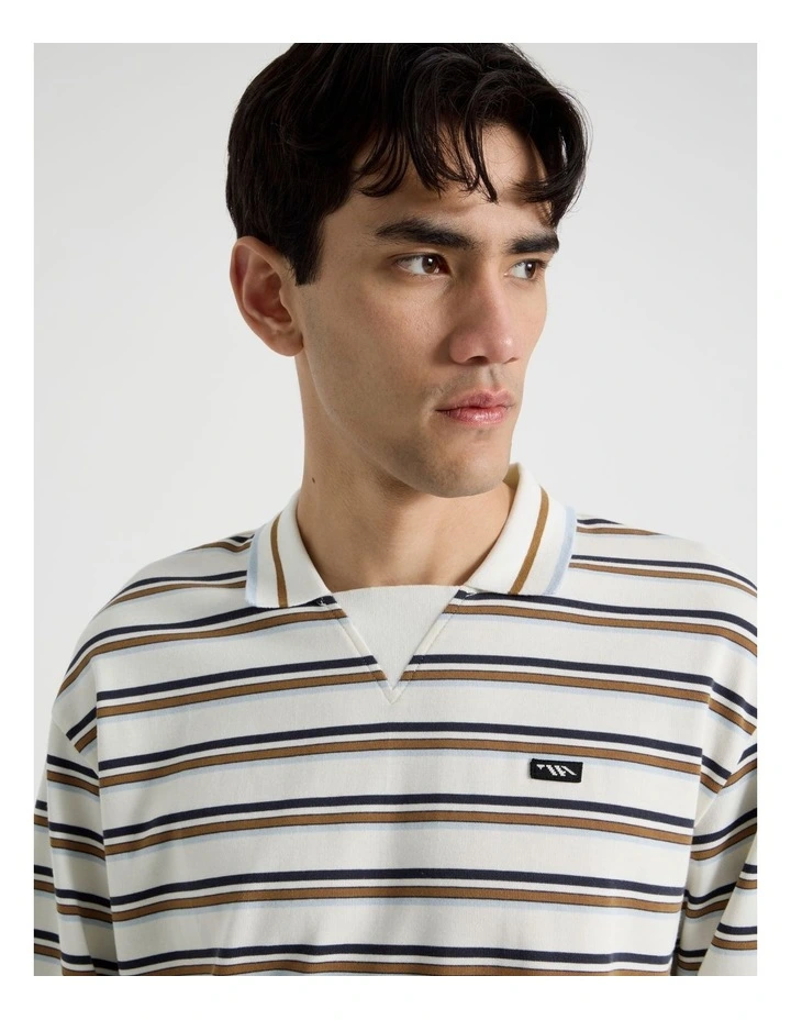 Long Sleeve Rugby Polo in White Retro Stripe image 3