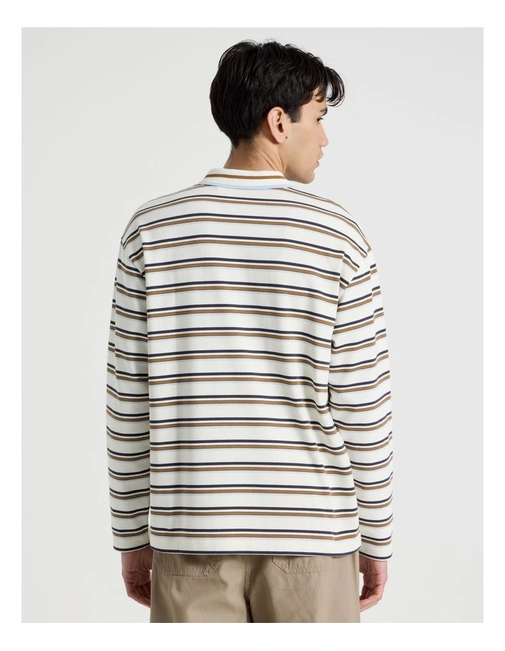 Long Sleeve Rugby Polo in White Retro Stripe image 5