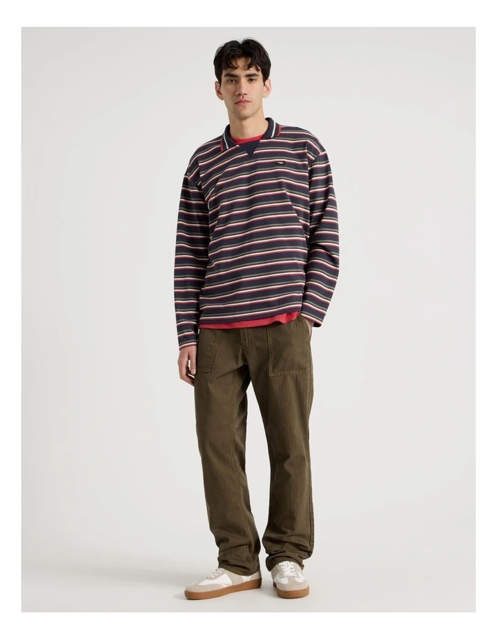 Long Sleeve Rugby Polo in Navy Retro Stripe image 2