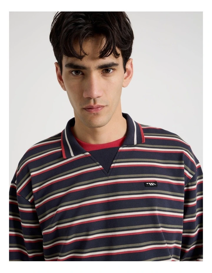 Long Sleeve Rugby Polo in Navy Retro Stripe image 4