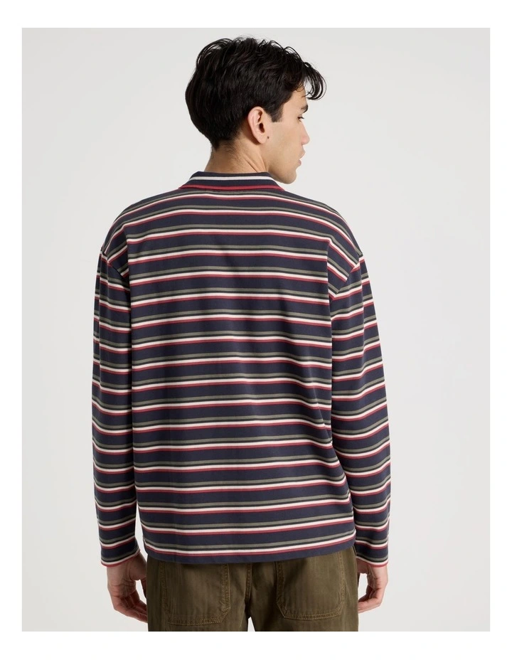 Long Sleeve Rugby Polo in Navy Retro Stripe image 6