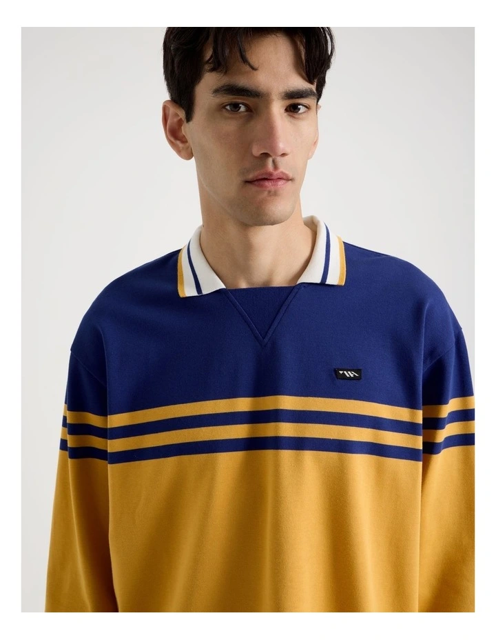 Oversized Long Sleeve Polo in Yellow and Blue Stripe image 2