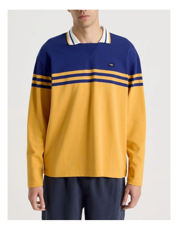 Oversized Long Sleeve Polo in Yellow and Blue Stripe image 5