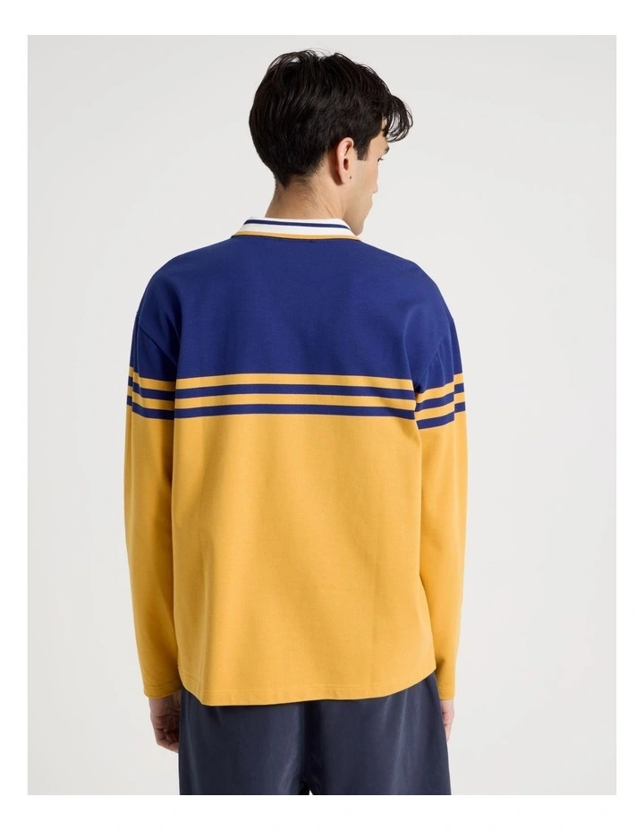 Oversized Long Sleeve Polo in Yellow and Blue Stripe image 6