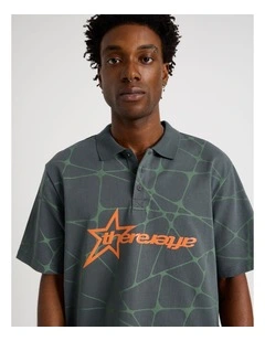 Jersey Print Short Sleeve Polo in Petrol