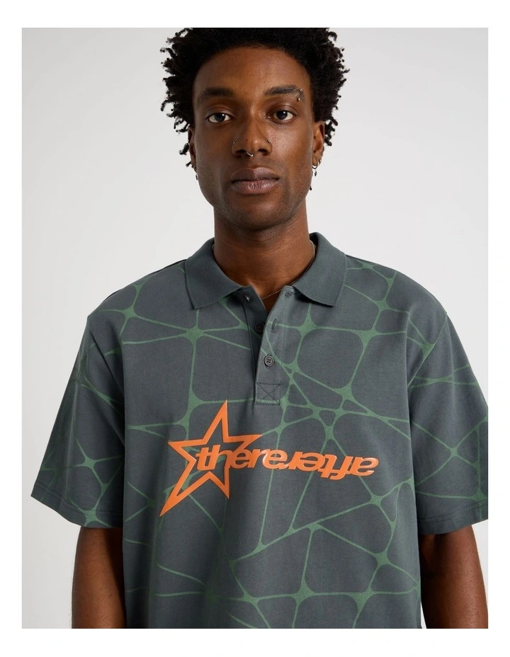 Jersey Print Short Sleeve Polo in Petrol image 1