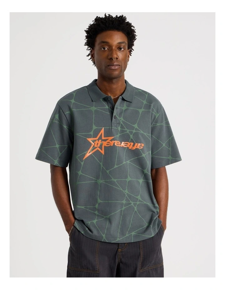 Jersey Print Short Sleeve Polo in Petrol image 2