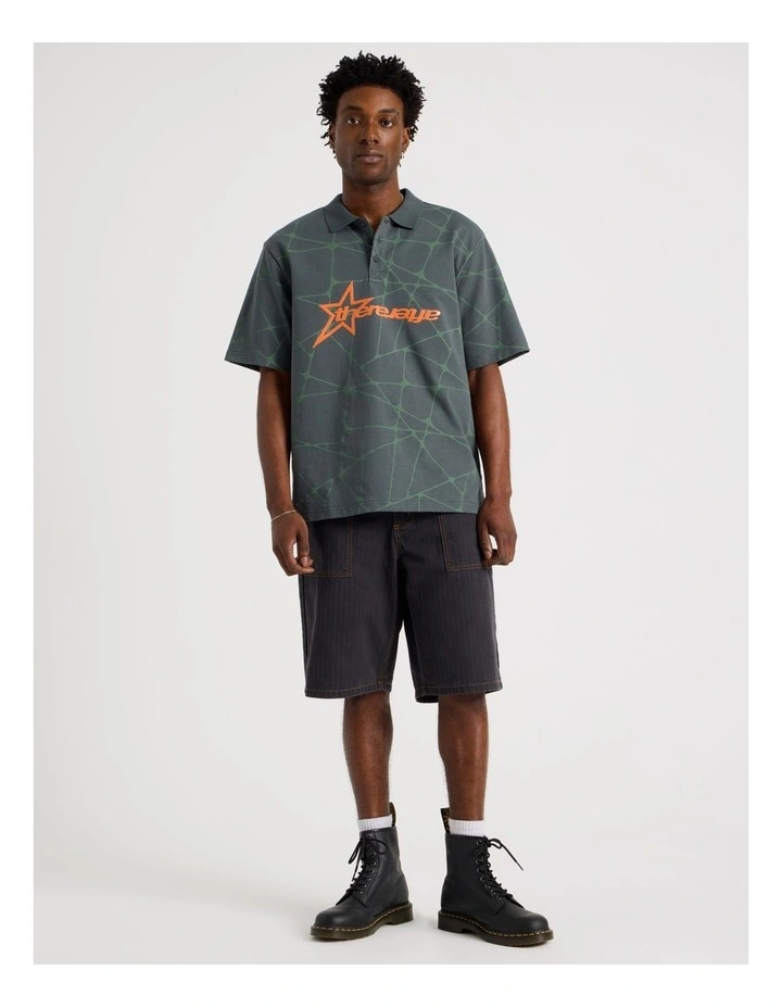 Jersey Print Short Sleeve Polo in Petrol image 3