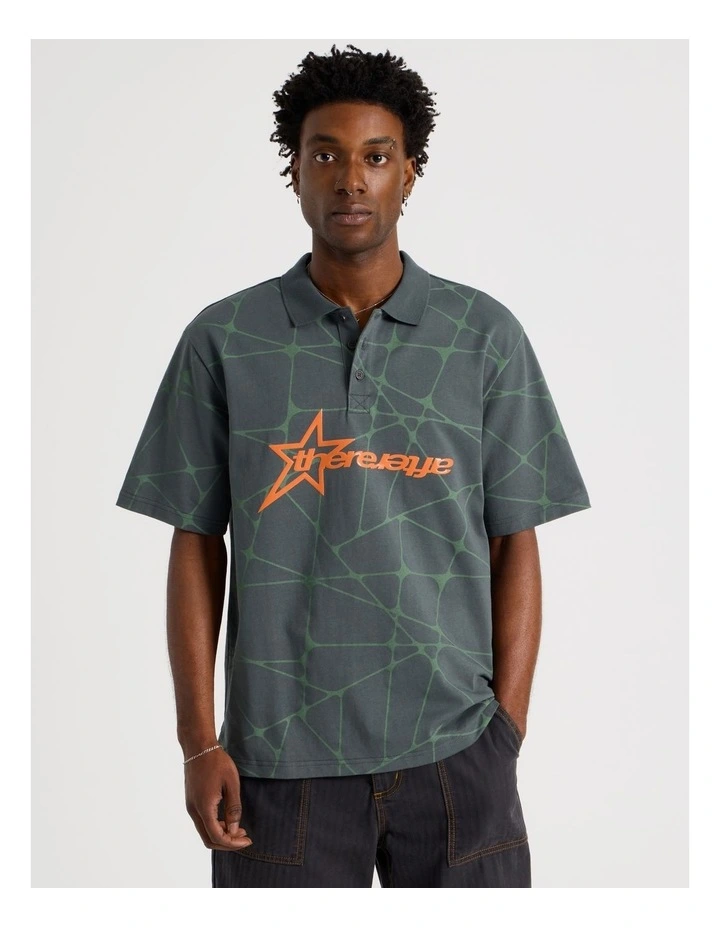 Jersey Print Short Sleeve Polo in Petrol image 4