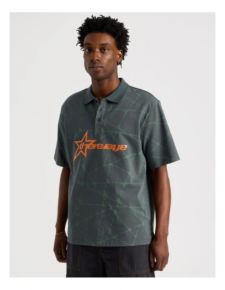 Jersey Print Short Sleeve Polo in Petrol image 5