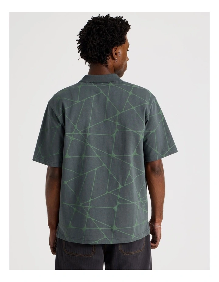Jersey Print Short Sleeve Polo in Petrol image 6