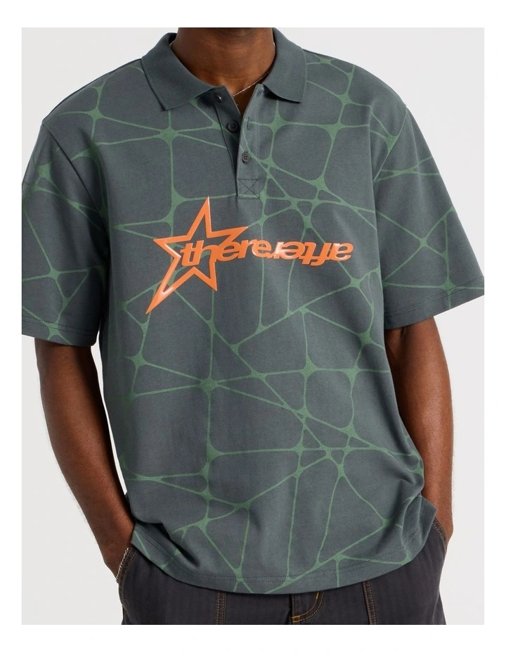 Jersey Print Short Sleeve Polo in Petrol image 7