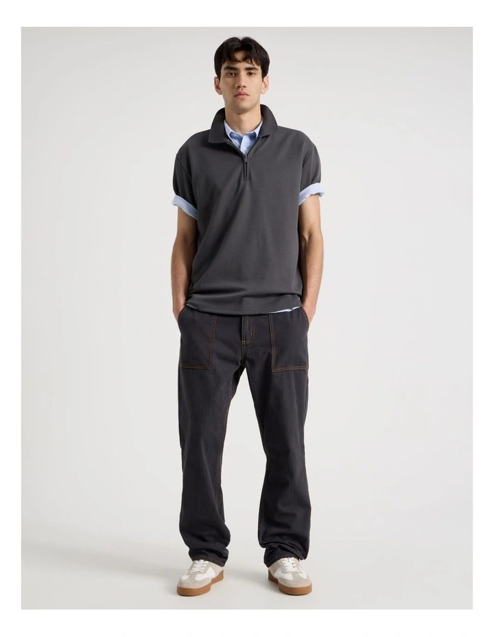 Zip Front Short Sleeve Polo in Grey image 2
