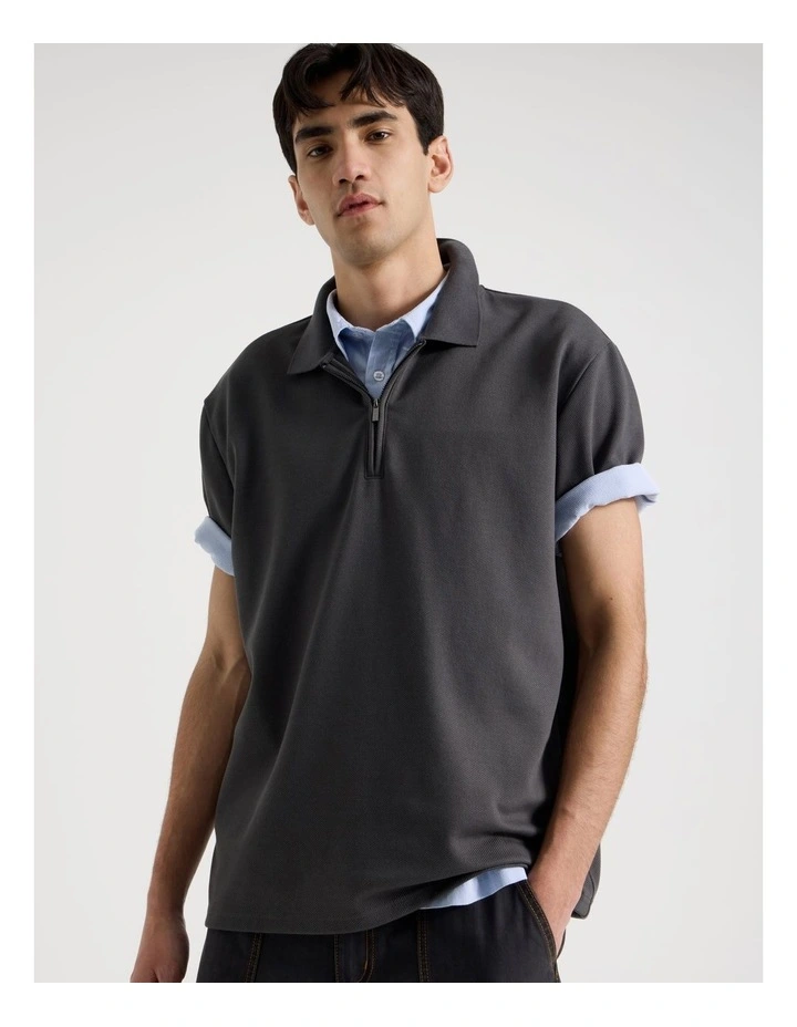 Zip Front Short Sleeve Polo in Grey image 4