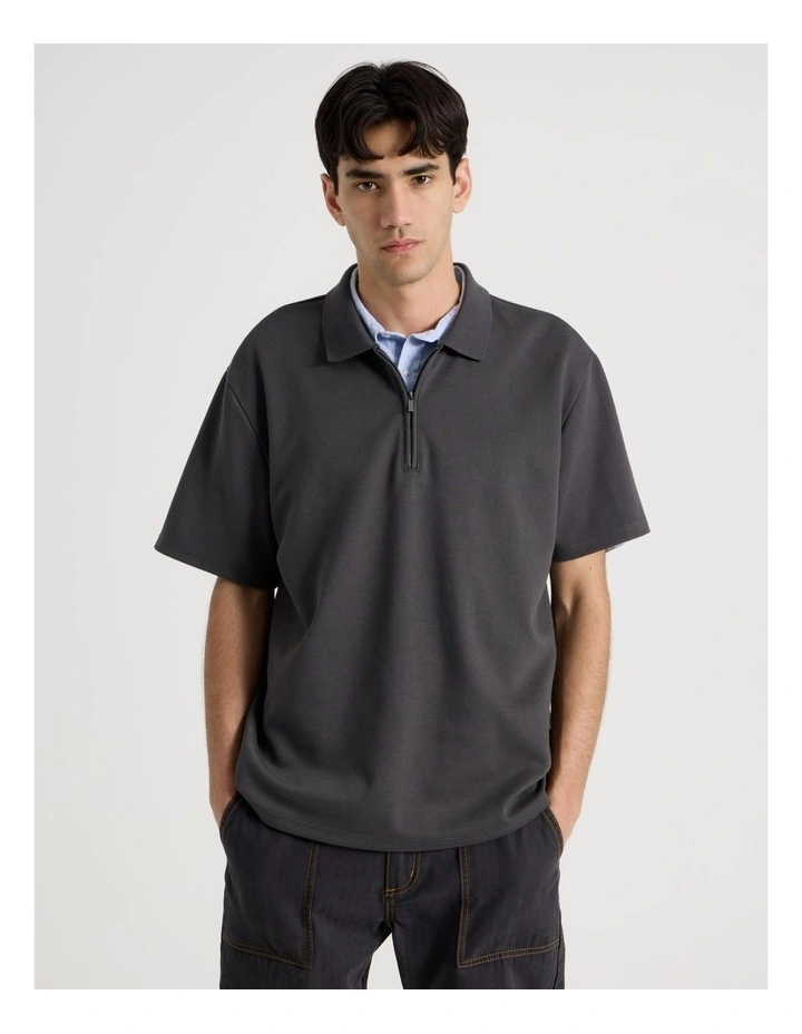 Zip Front Short Sleeve Polo in Grey image 5