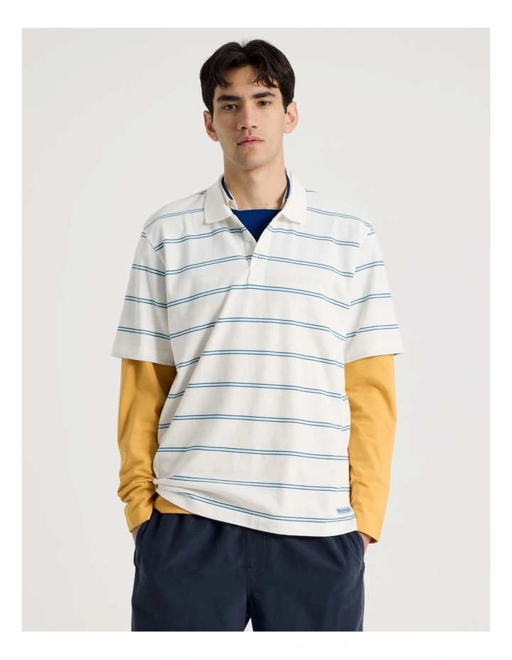 Logo Short Sleeve Polo in White Stripe image 1