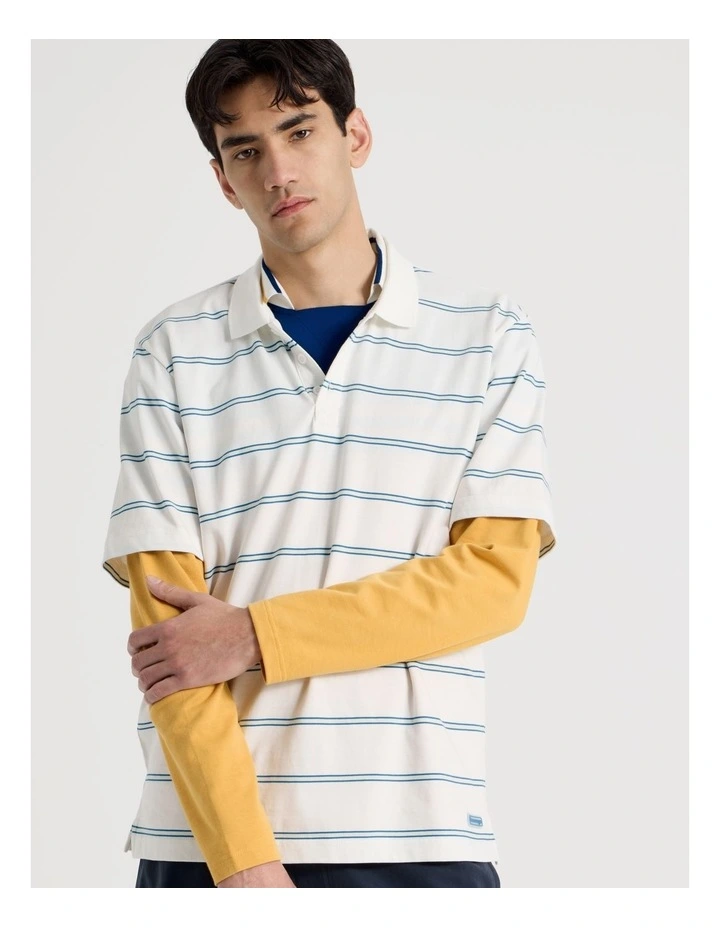 Logo Short Sleeve Polo in White Stripe image 3