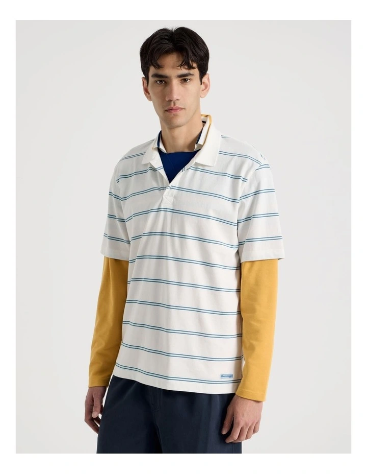 Logo Short Sleeve Polo in White Stripe image 4