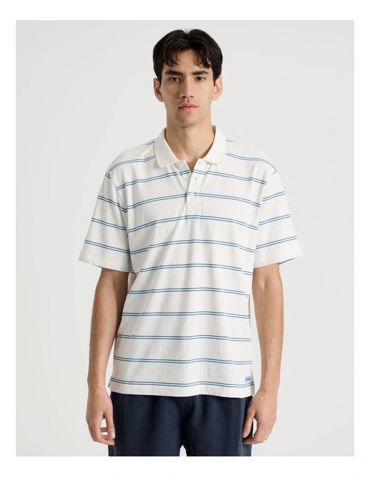 Logo Short Sleeve Polo in White Stripe image 5
