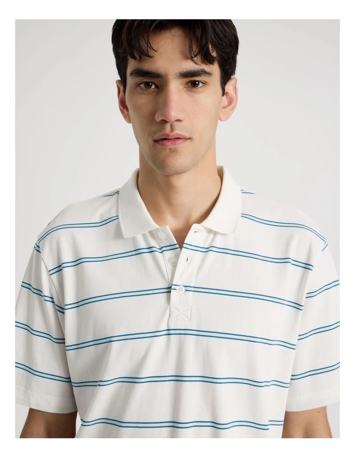 Logo Short Sleeve Polo in White Stripe image 7