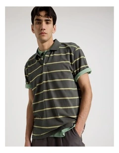 Logo Short Sleeve Polo in Petrol Stripe