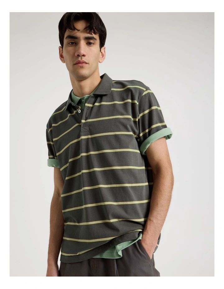 Logo Short Sleeve Polo in Petrol Stripe image 1