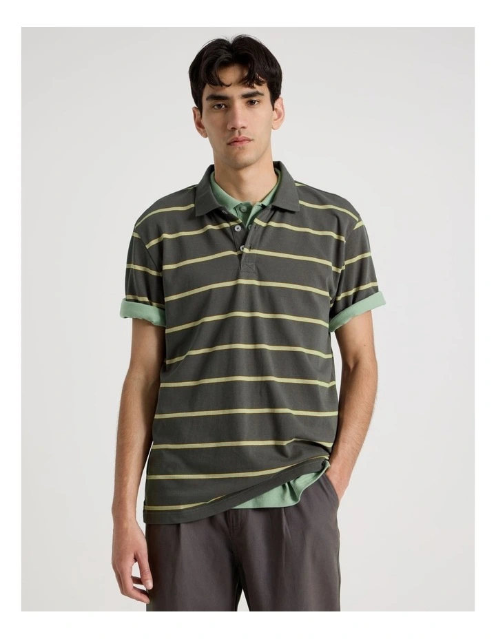 Logo Short Sleeve Polo in Petrol Stripe image 2