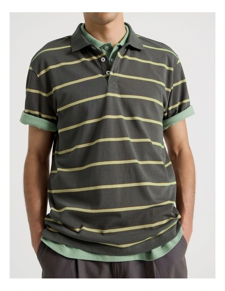 Logo Short Sleeve Polo in Petrol Stripe image 4