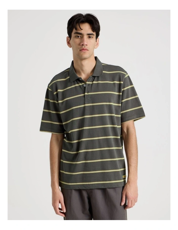 Logo Short Sleeve Polo in Petrol Stripe image 5