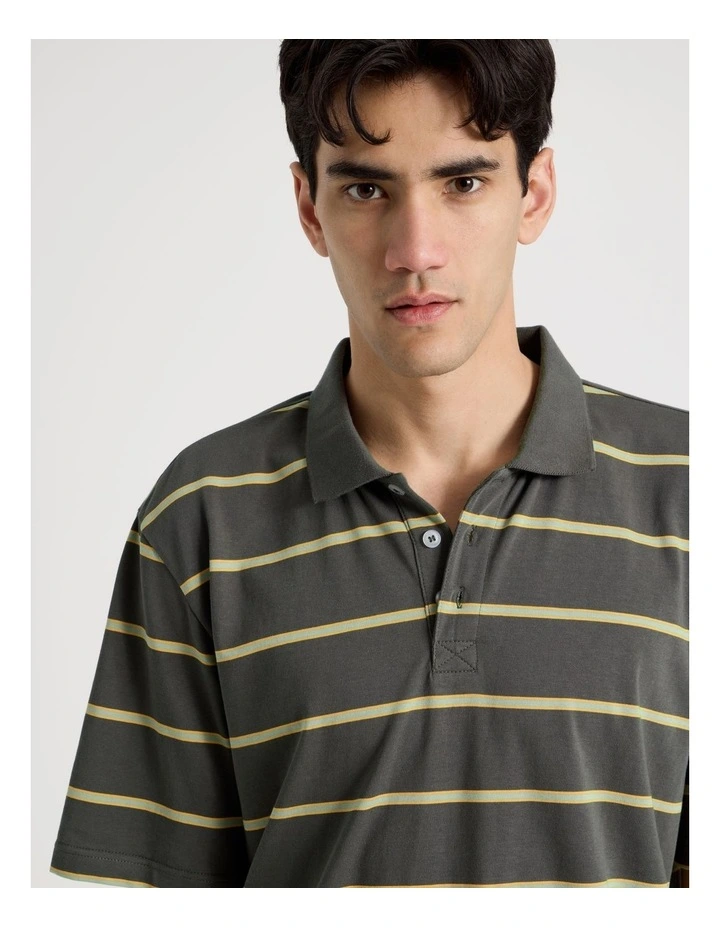 Logo Short Sleeve Polo in Petrol Stripe image 7