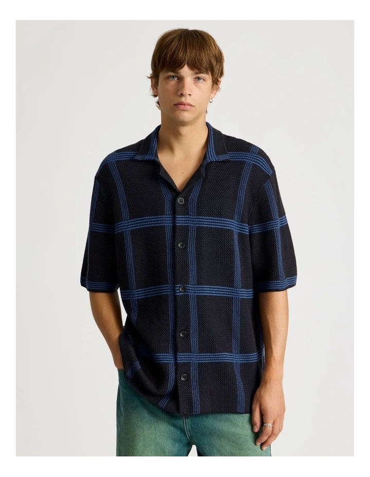 Knit Check Short Sleeve Shirt in Black image 1