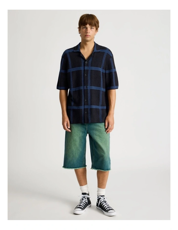 Knit Check Short Sleeve Shirt in Black image 2