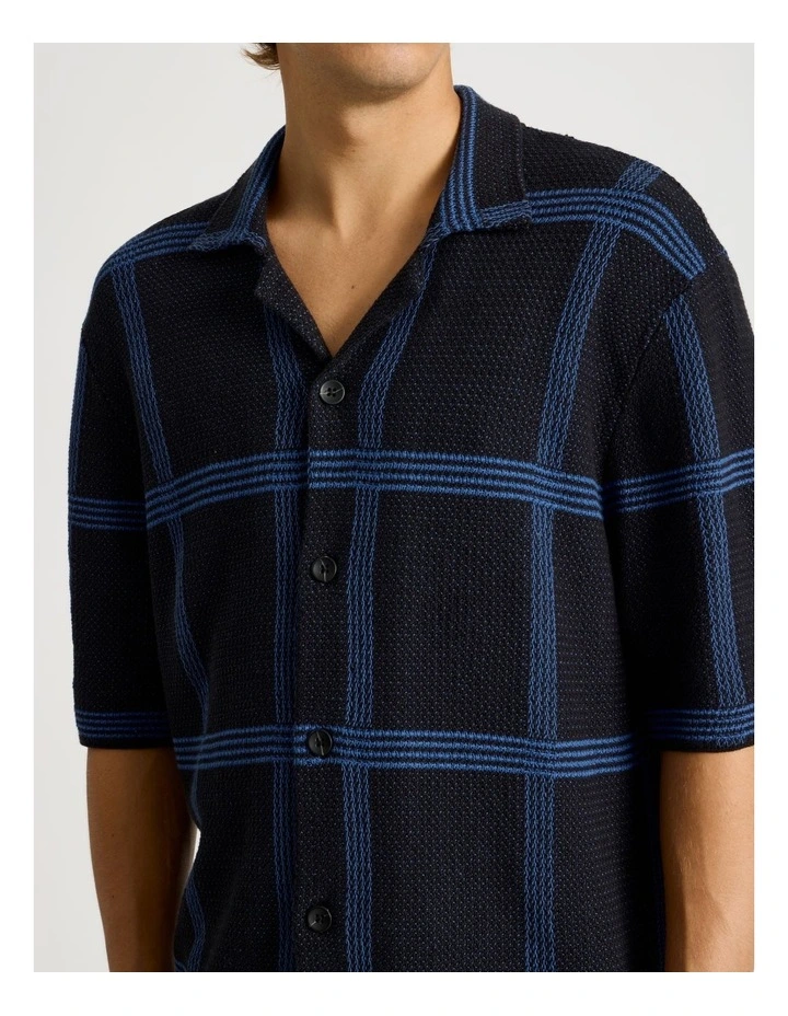 Knit Check Short Sleeve Shirt in Black image 4