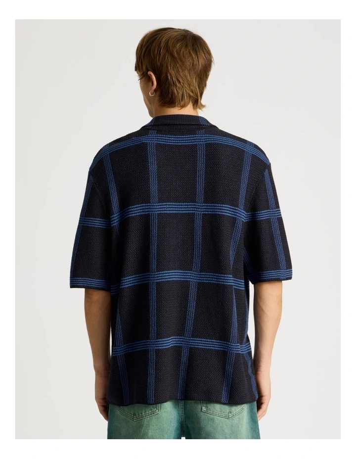 Knit Check Short Sleeve Shirt in Black image 5