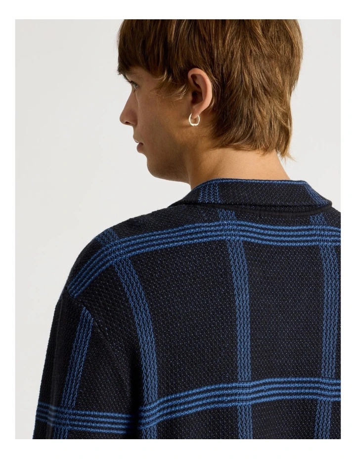 Knit Check Short Sleeve Shirt in Black image 6