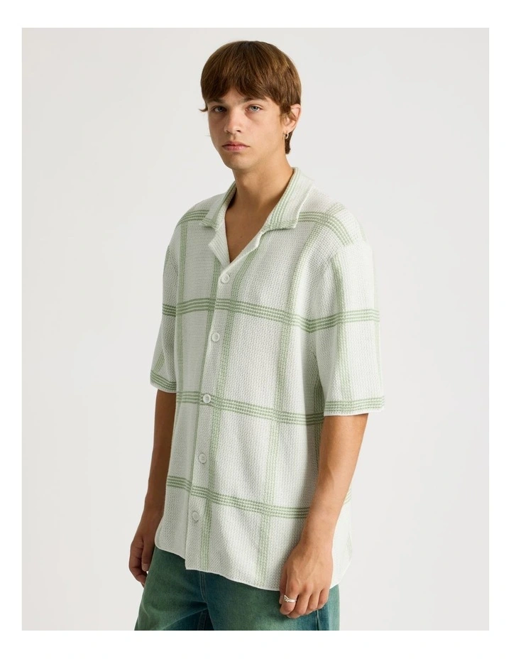 Knit Check Short Sleeve Shirt in Cream image 1