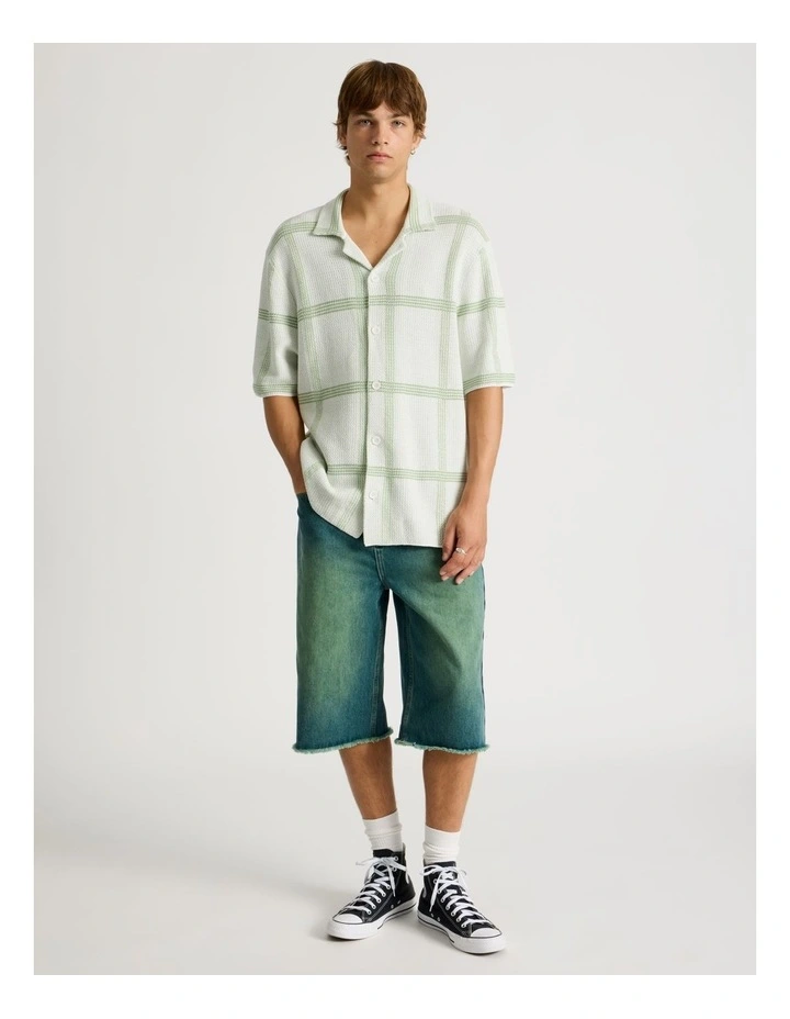 Knit Check Short Sleeve Shirt in Cream image 2