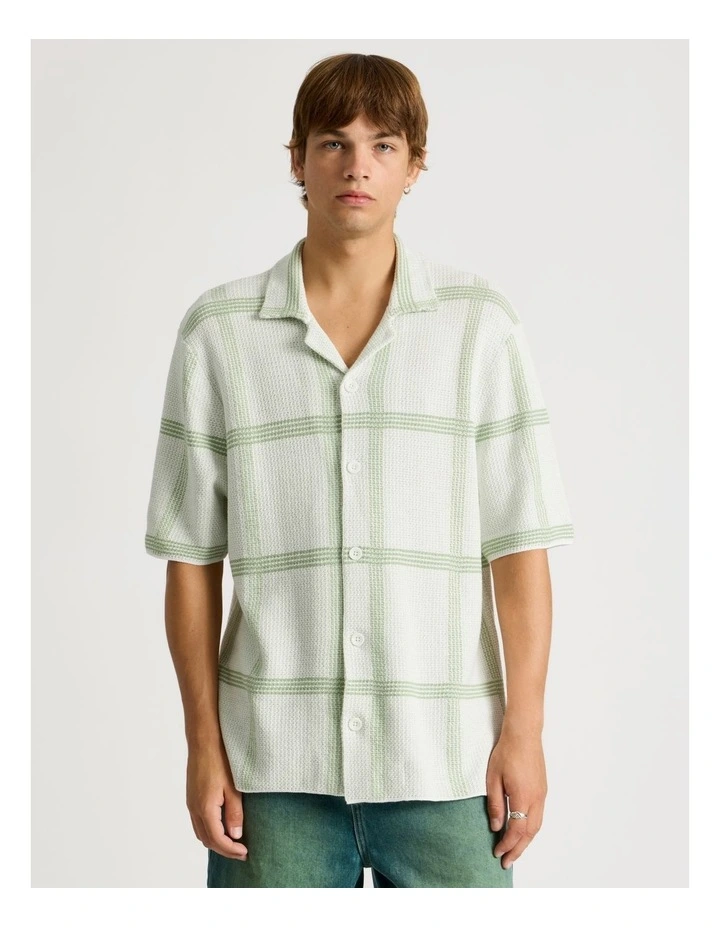 Knit Check Short Sleeve Shirt in Cream image 3