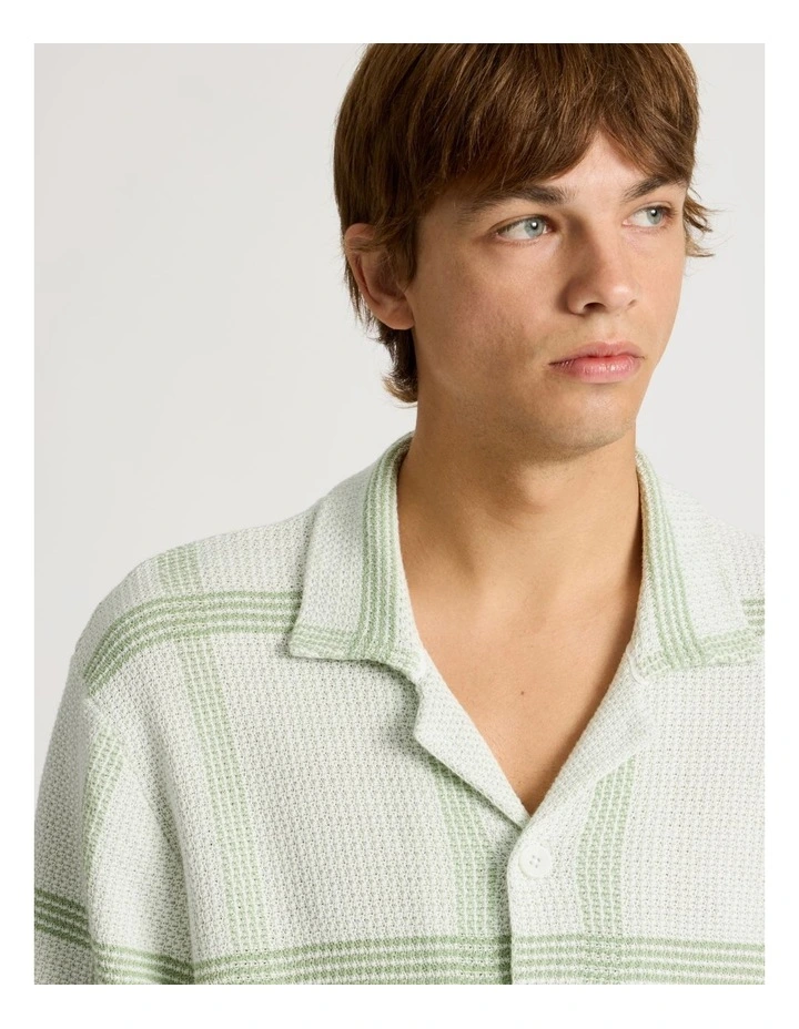 Knit Check Short Sleeve Shirt in Cream image 4