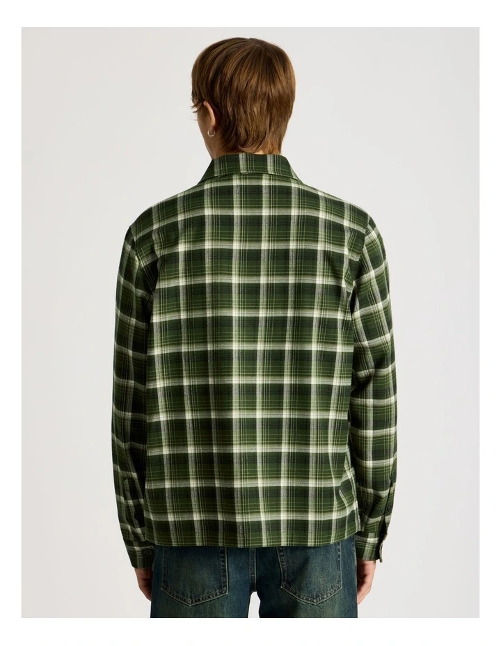 Zip Through Long Sleeve Check Shirt in Khaki image 6
