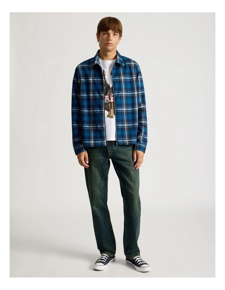 Zip Through Long Sleeve Check Shirt in Cobalt image 2