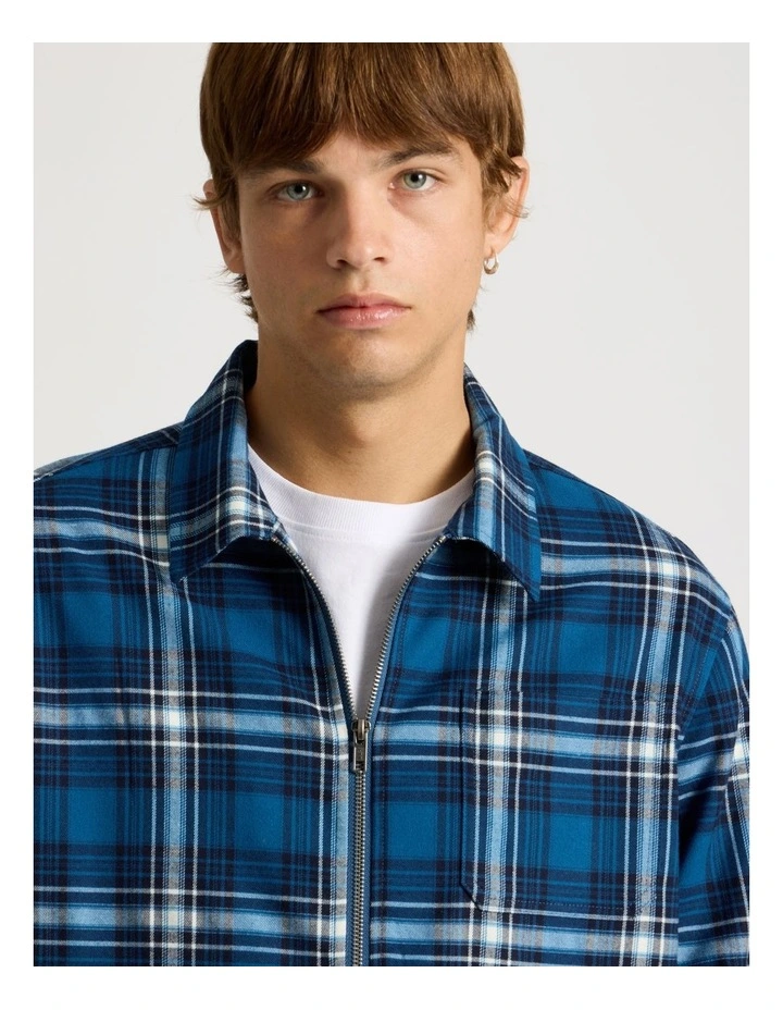 Zip Through Long Sleeve Check Shirt in Cobalt image 4