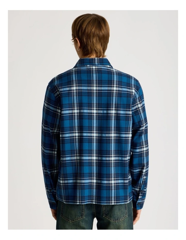 Zip Through Long Sleeve Check Shirt in Cobalt image 6