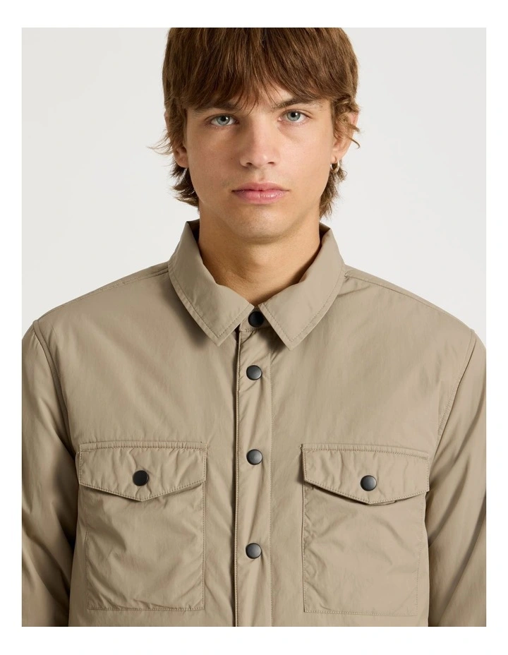 Satin Finish Long Sleeve Shirt in Sand image 3