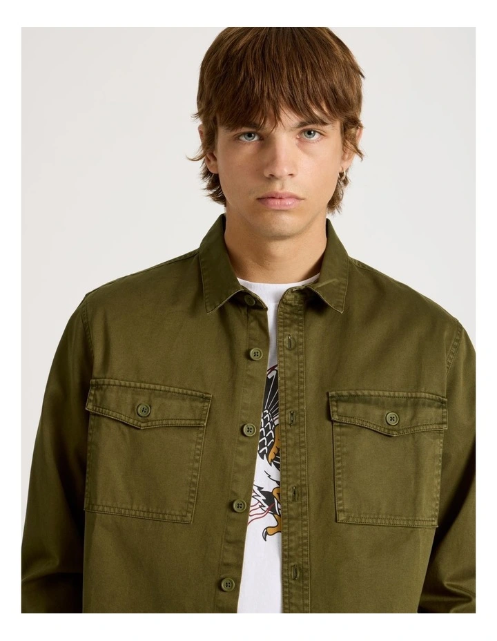 Double Pocket Long Sleeve Shirt in Olive image 3