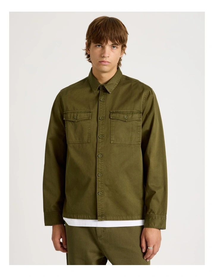 Double Pocket Long Sleeve Shirt in Olive image 4