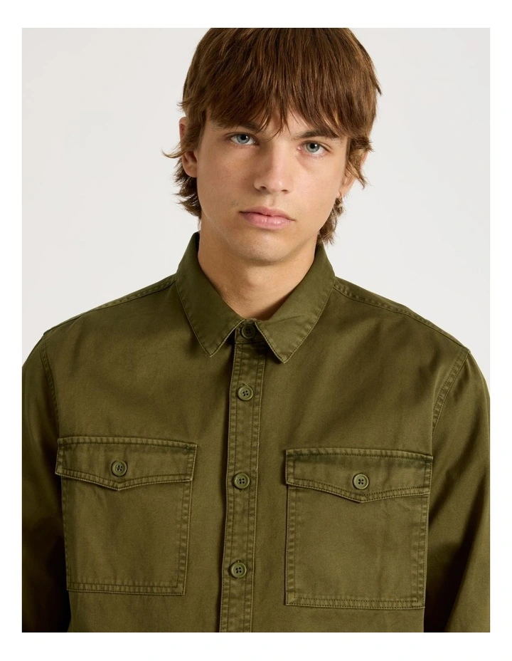 Double Pocket Long Sleeve Shirt in Olive image 5