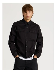 Double Pocket Long Sleeve Shirt in Black